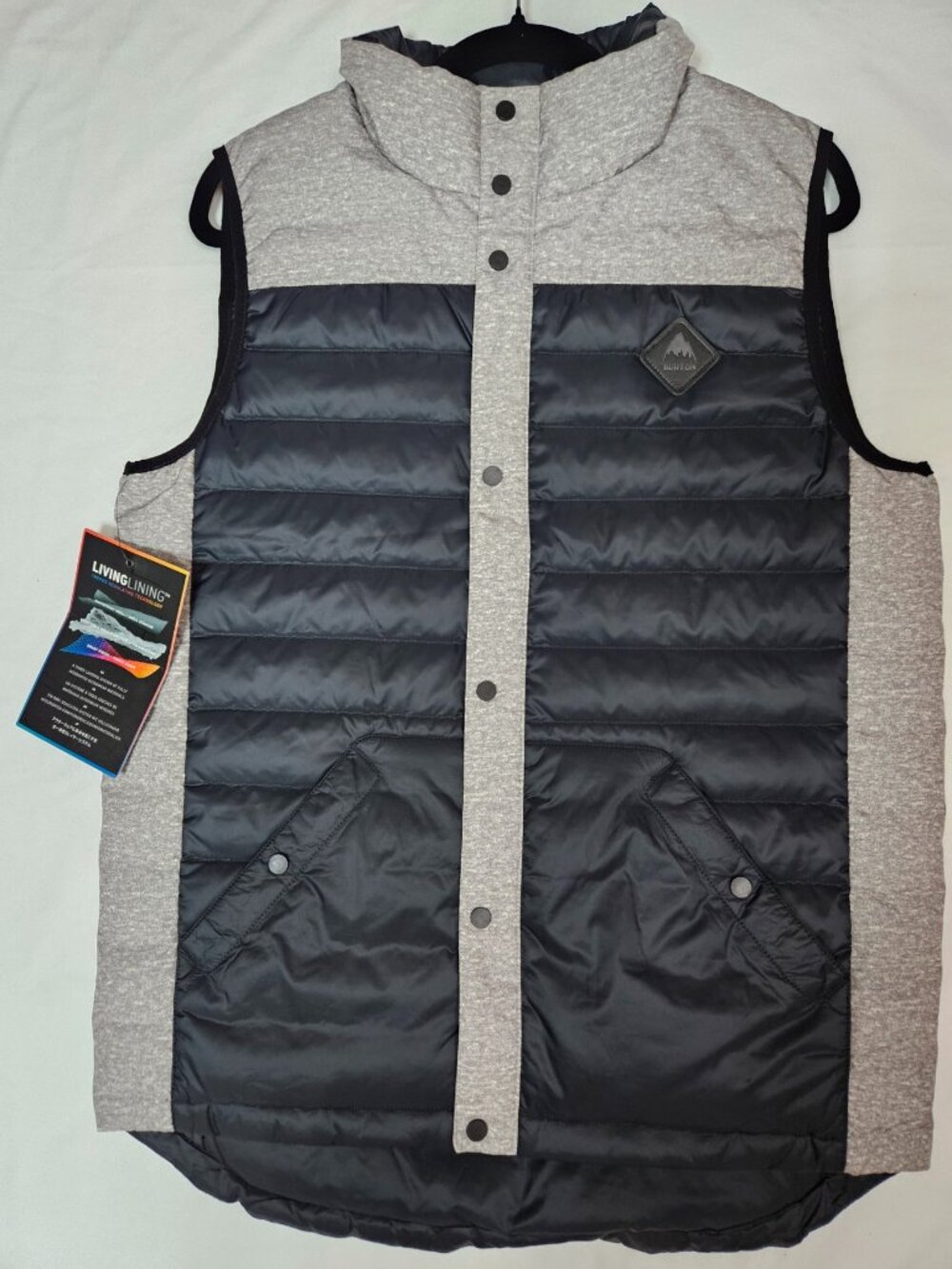 Burton Grey & Black Living Lining Puffer Vest XS 🏔️ Ski Snowboard Gorpcore